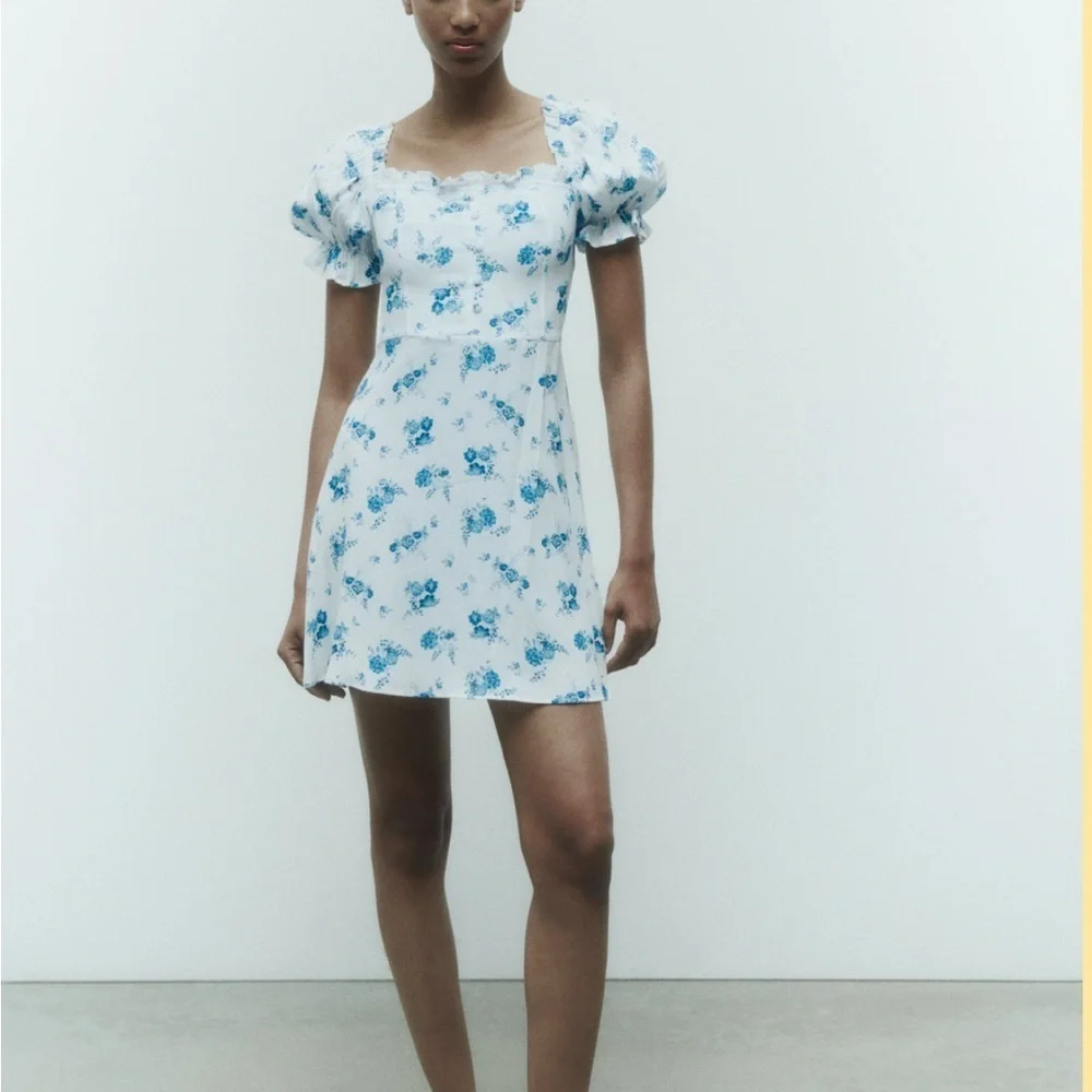Zara Short Floral Print Dress Blue and White size S - Picture 2 of 8